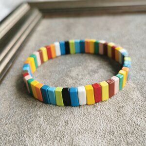 Roxanne Assoulin Rainbow Brite Bit X Bit Gold Colorful Enamel Stretch Bracelet